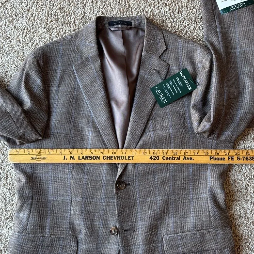 NWT Lauren Ralph Lauren RL Ultraflex Brown Blue Windowpane Check Blazer 41 S